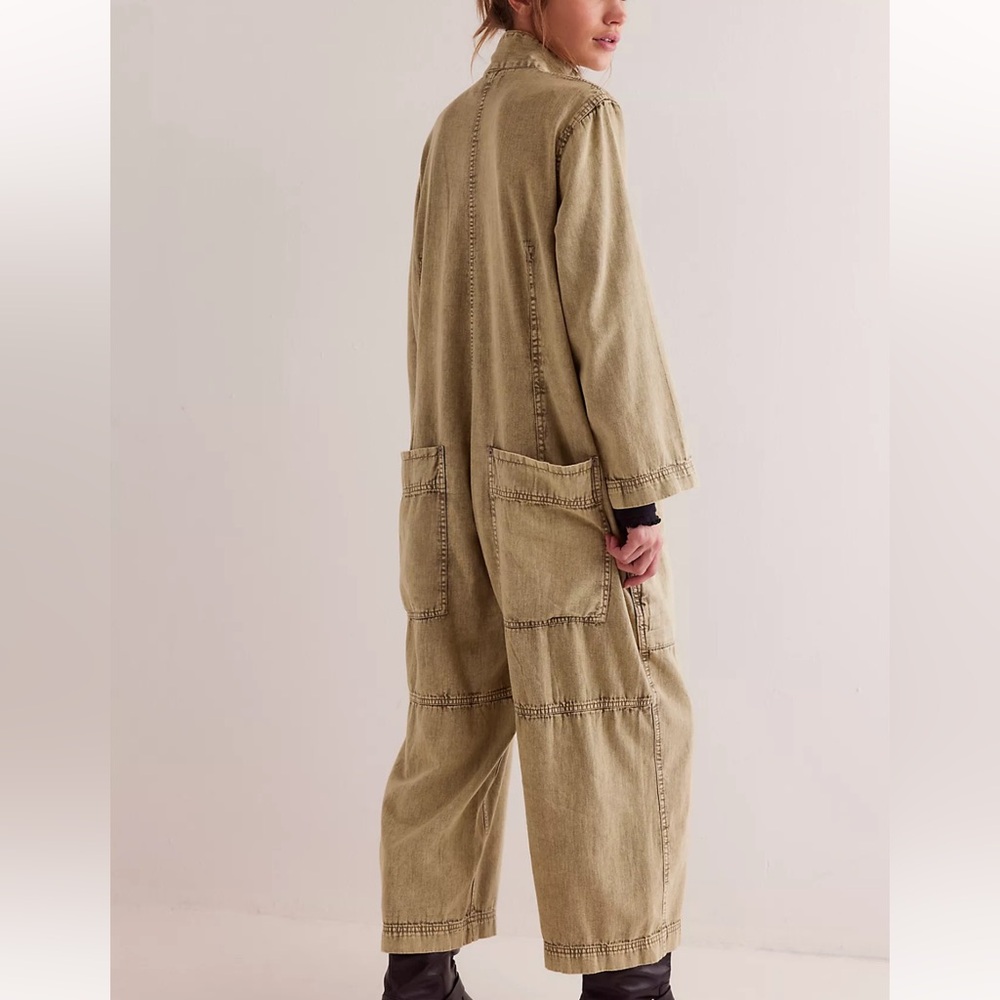 Free People Jumpsuit Olive Wash Denim Medium - Picture 2 of 11
